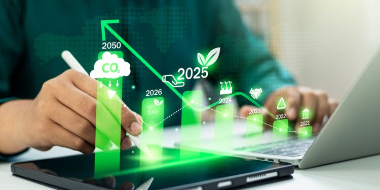Gráfico verde ilustrando como melhorar a precisão dos relatórios de emissões de carbono em empresas.