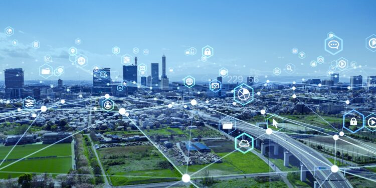 Representação de como melhorar serviços de tecnologia nas empresas por meio da estrutura com várias filiais interligadas.